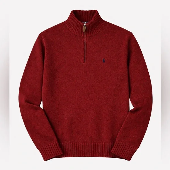Polo Ralph Lauren Quarter Zip Sweater Mens M Red Cotton Mock Neck Pullover - Picture 1 of 5